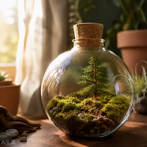 Glass Terrarium with Moss & Stones 4-inch