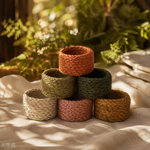 Linen Napkin Rings Set of 6 Natural