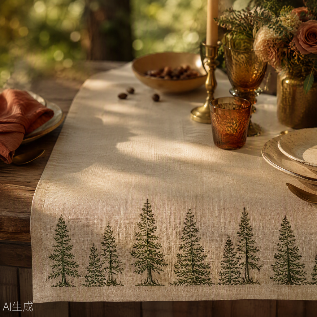 Linen Table Runner Embroidered 90-inch