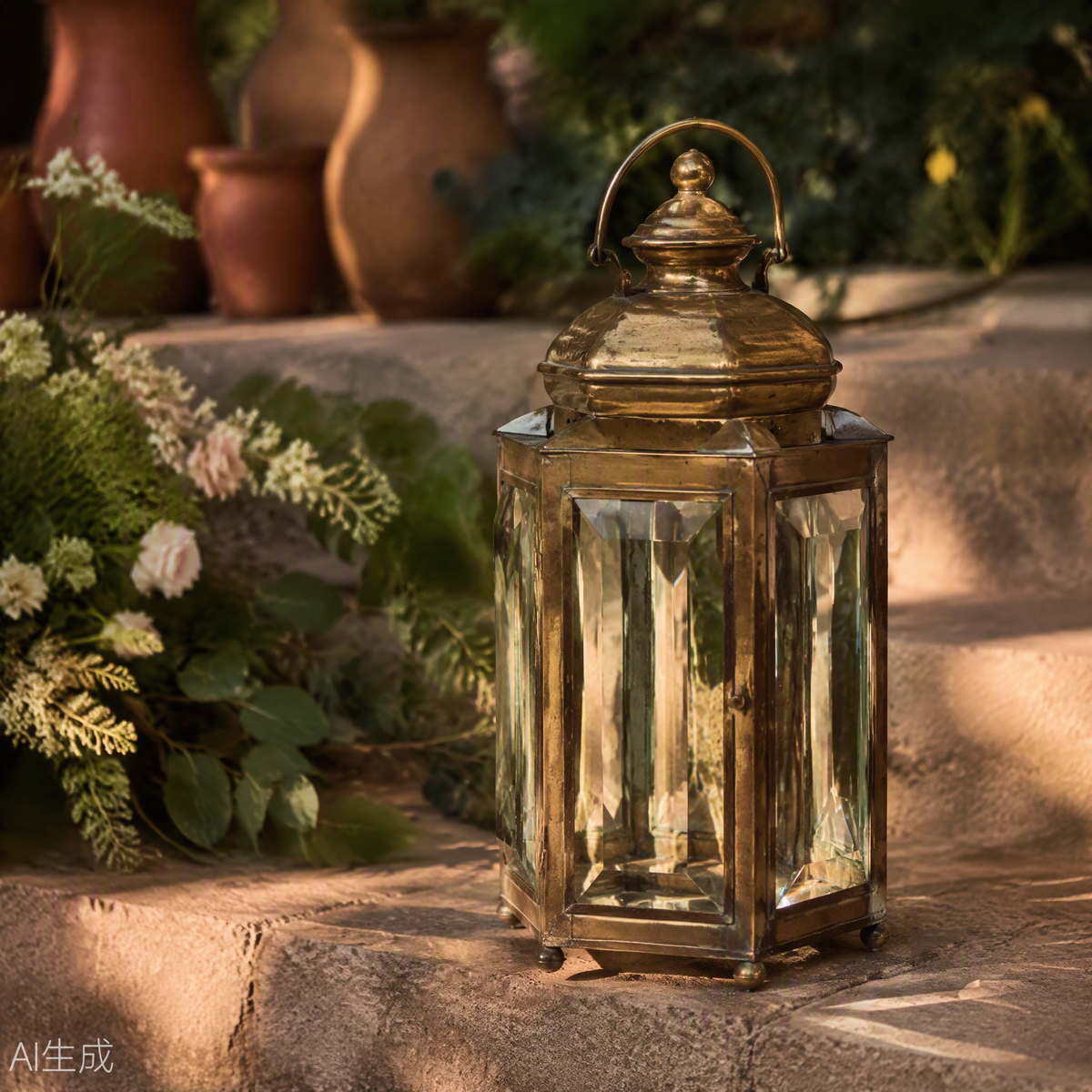 Vintage Brass Lantern 16-inch with Glass